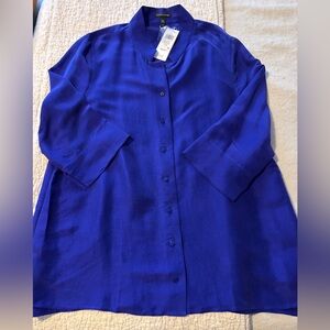 Eileen Fisher NWT Royal Purple Silk Shirt Tunic